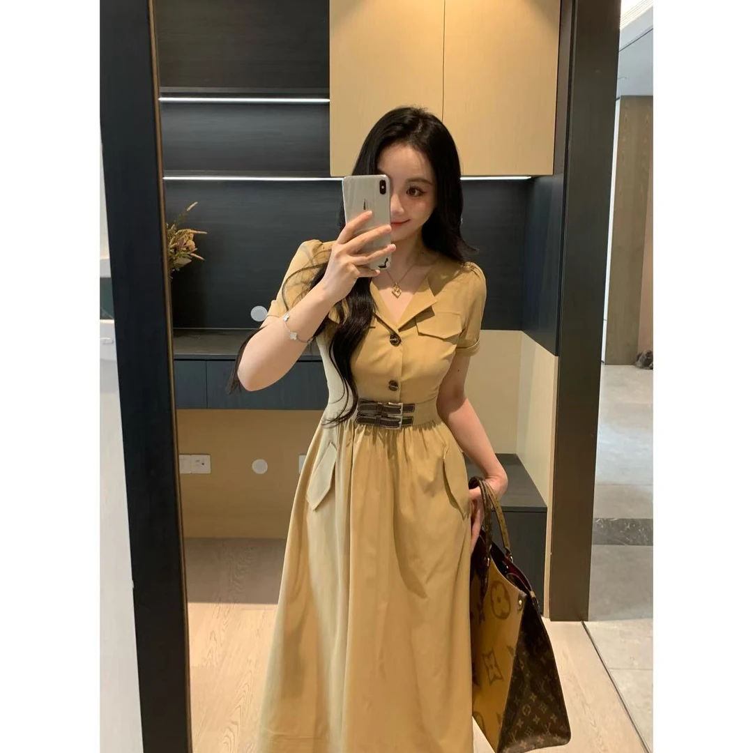XINYI【西部千金】夏季复古工装连衣裙收腰显瘦气质裙X625Q11576