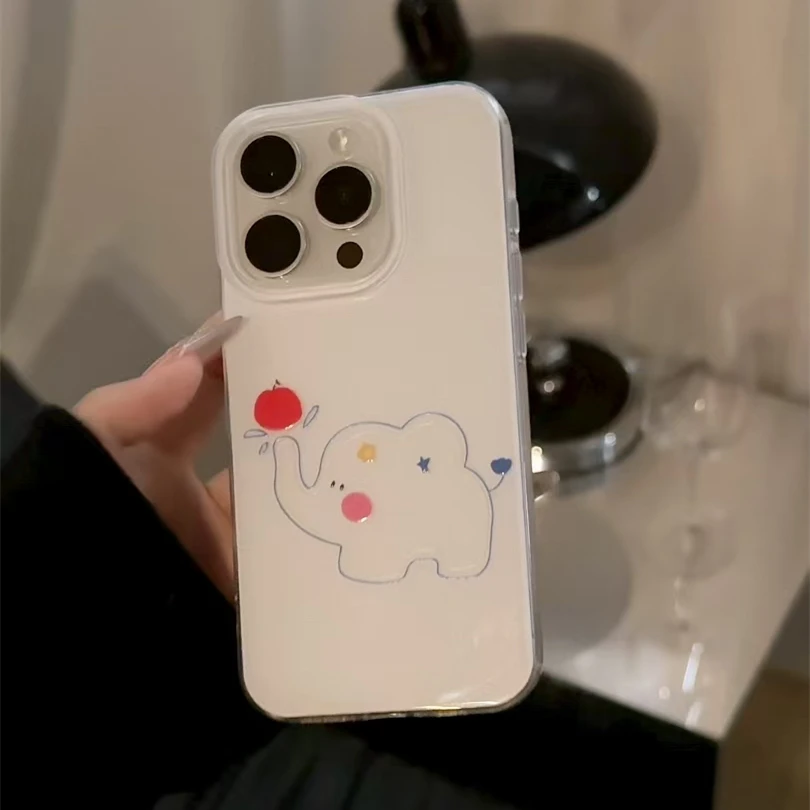 卡通杂戏线条小象适用苹果17华为p70oppo小米15vivo双层IMD手机壳