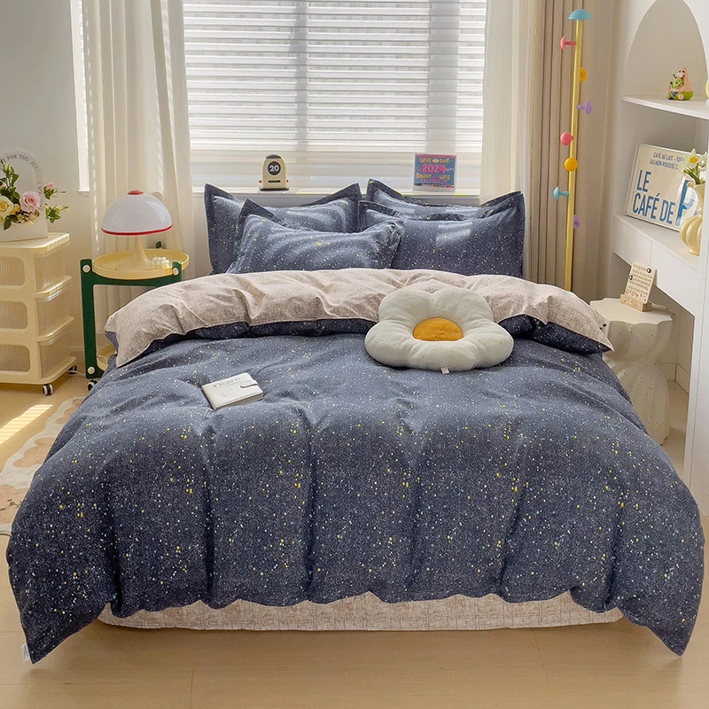 纺肤漫小清新简约印花加厚磨毛床单四件套床上四件套暗系