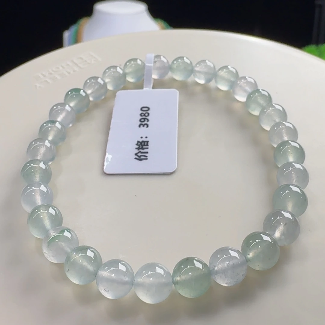 翡翠未镶嵌手链高冰双彩晴钢➕白冰单圈卡6mm
