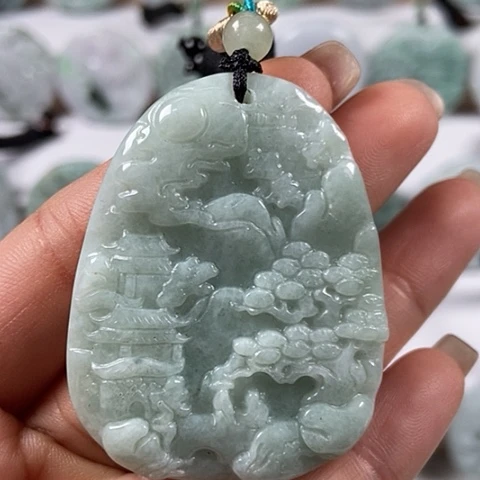 翡翠颈饰未镶嵌山水牌福利