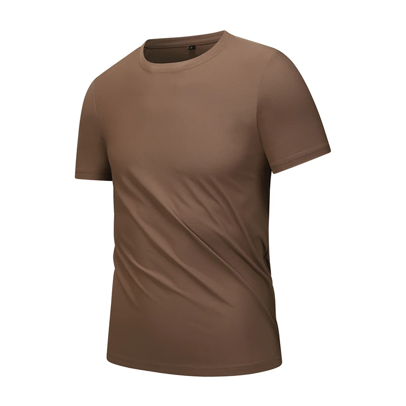 锦氨冰丝高弹力圆领短袖商务休闲运动户外半袖男士修身速干T恤