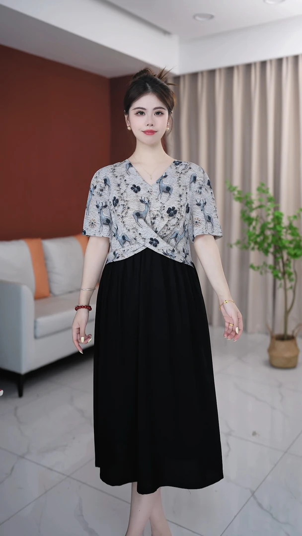 559碎花百搭连衣裙女士夏季不规则休闲气质洋气显瘦连衣裙