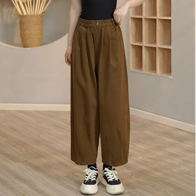 3621 秋季新款阔腿裤高腰显瘦时尚复古百搭休闲宽松纯色裤子