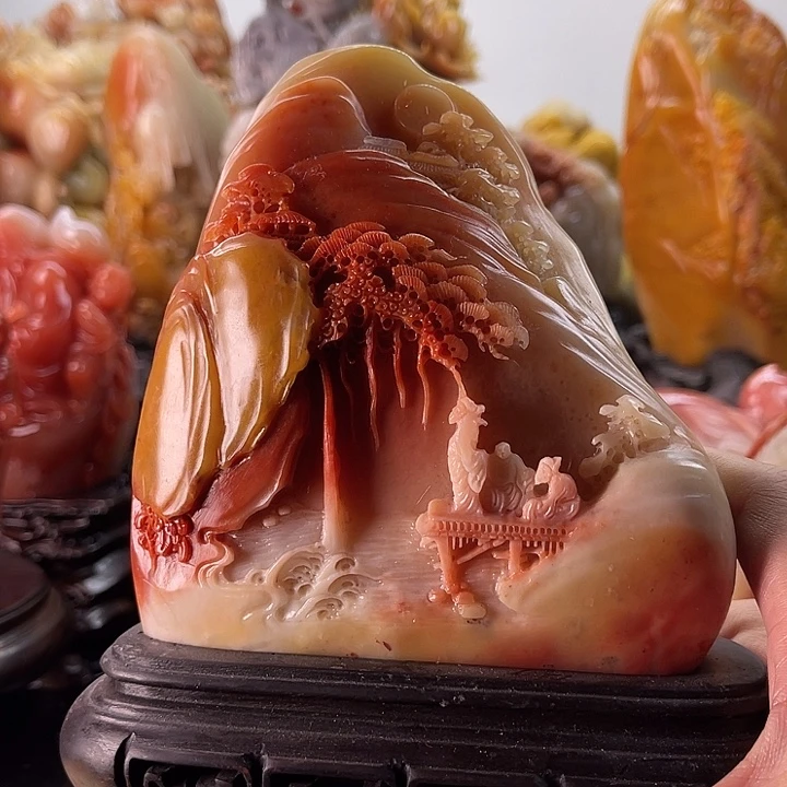 潮***锋寿山石万里江山图