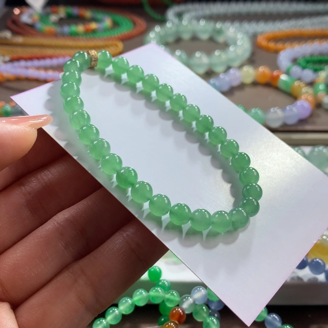翡翠未镶嵌手链冰胶绿手串卡6