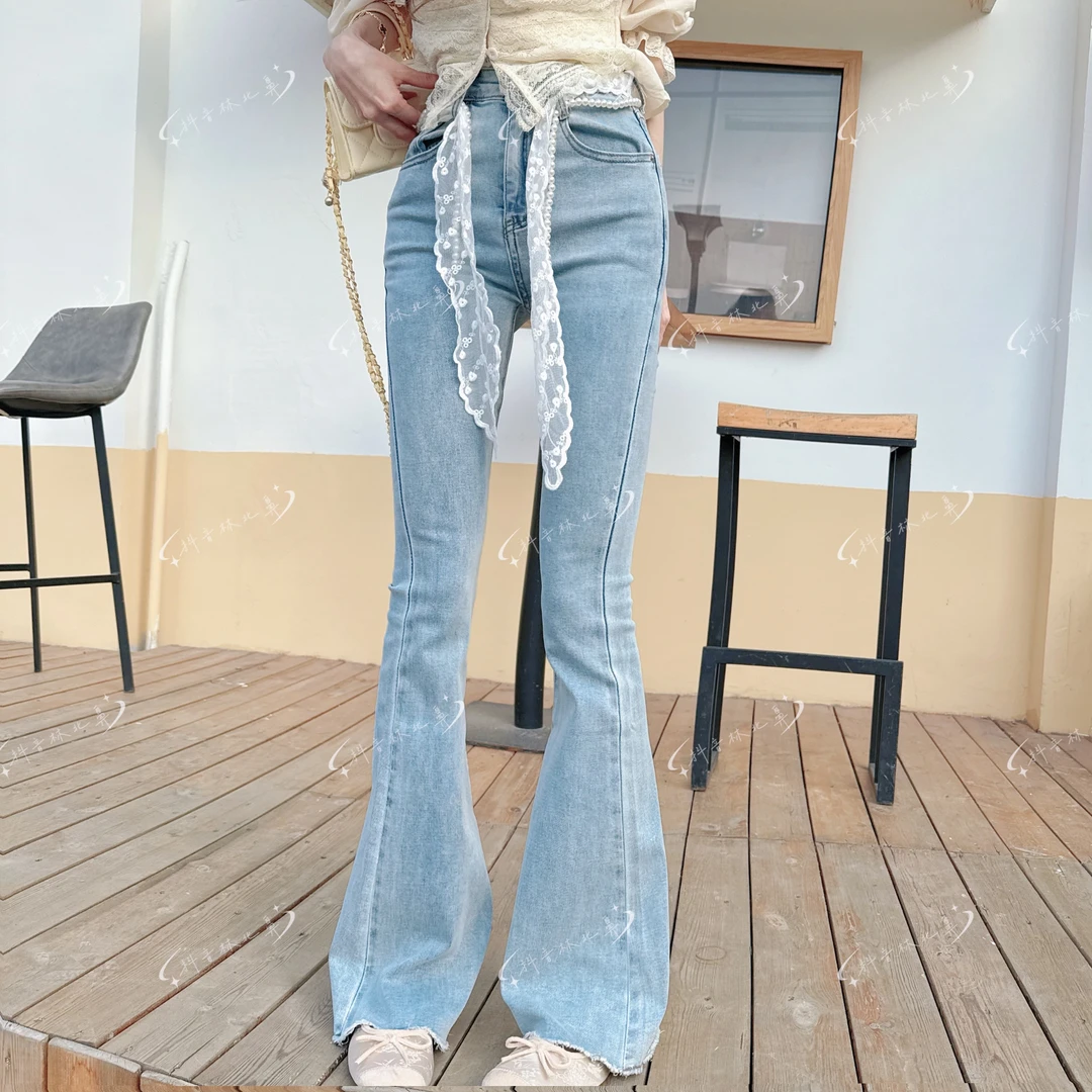 林北鼻-【少女微喇】韩单高腰弹力超显瘦牛仔微喇裤