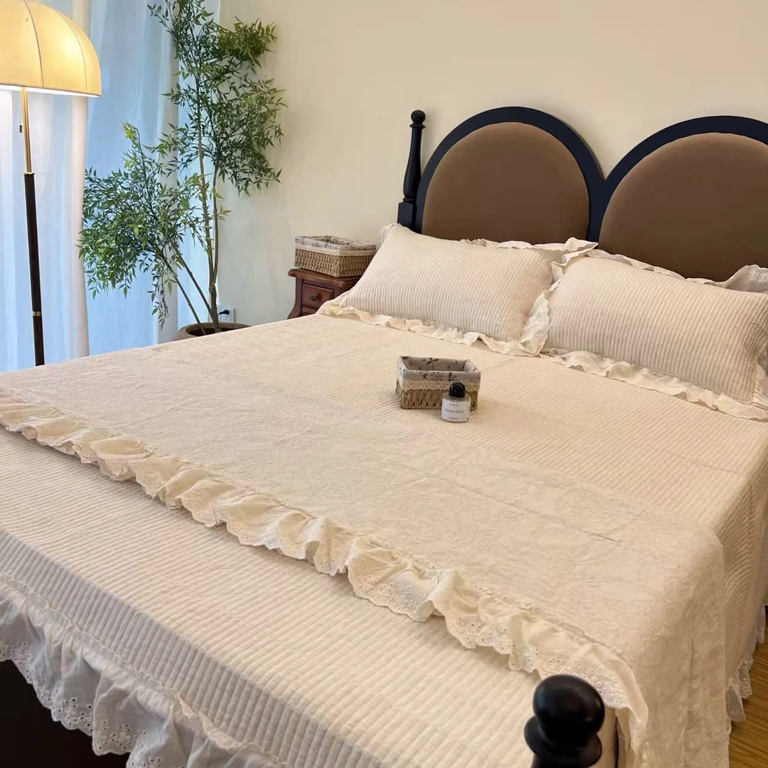 【雅趣】一念 棉麻花边床盖/单被套/枕套/公主风大尺寸可洗床盖套件