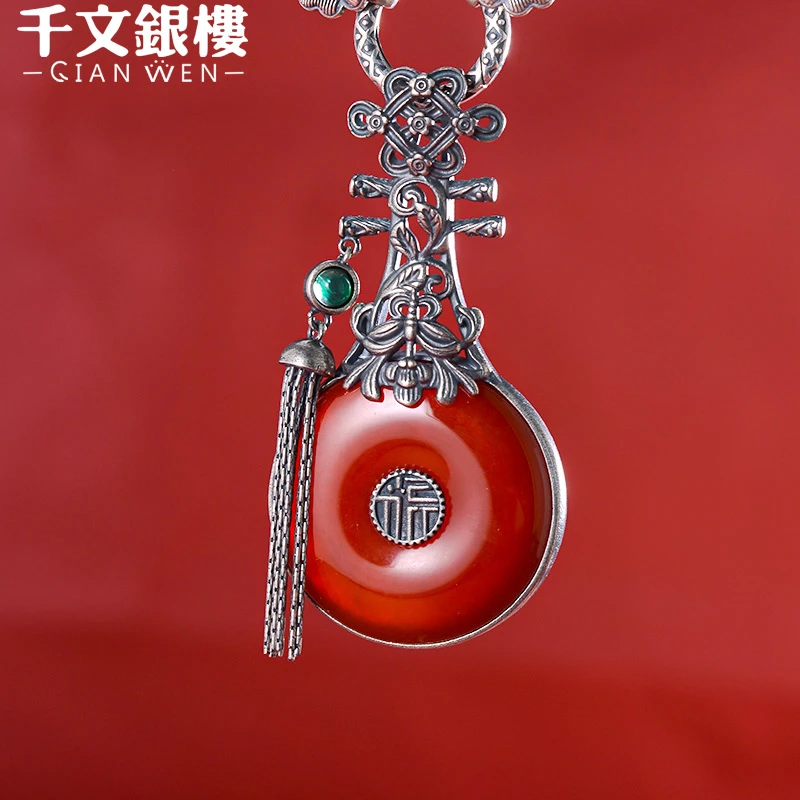 吊坠925银 民族风复古个性琵琶吊坠