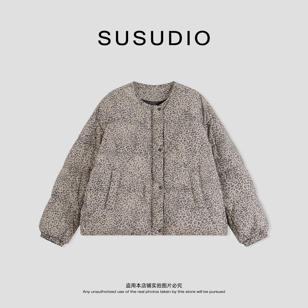 SUSUDIO 金标白鹅绒系列 有腔调豹纹蓬松保暖鹅绒羽绒服 70353