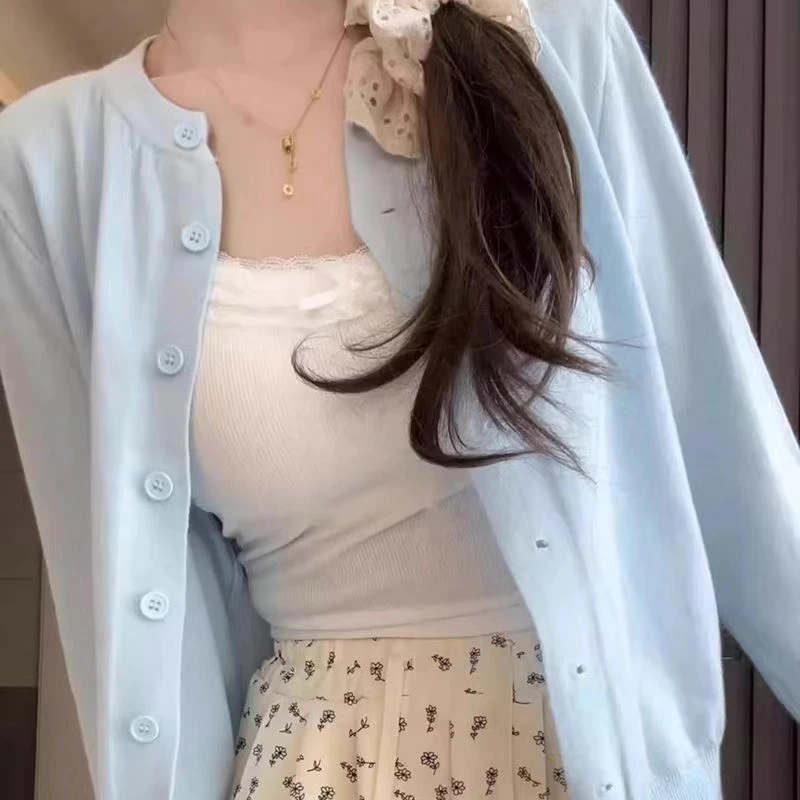 新款2025春季纯色开衫气质甜美高级感时尚百搭韩版长袖针织衫上衣
