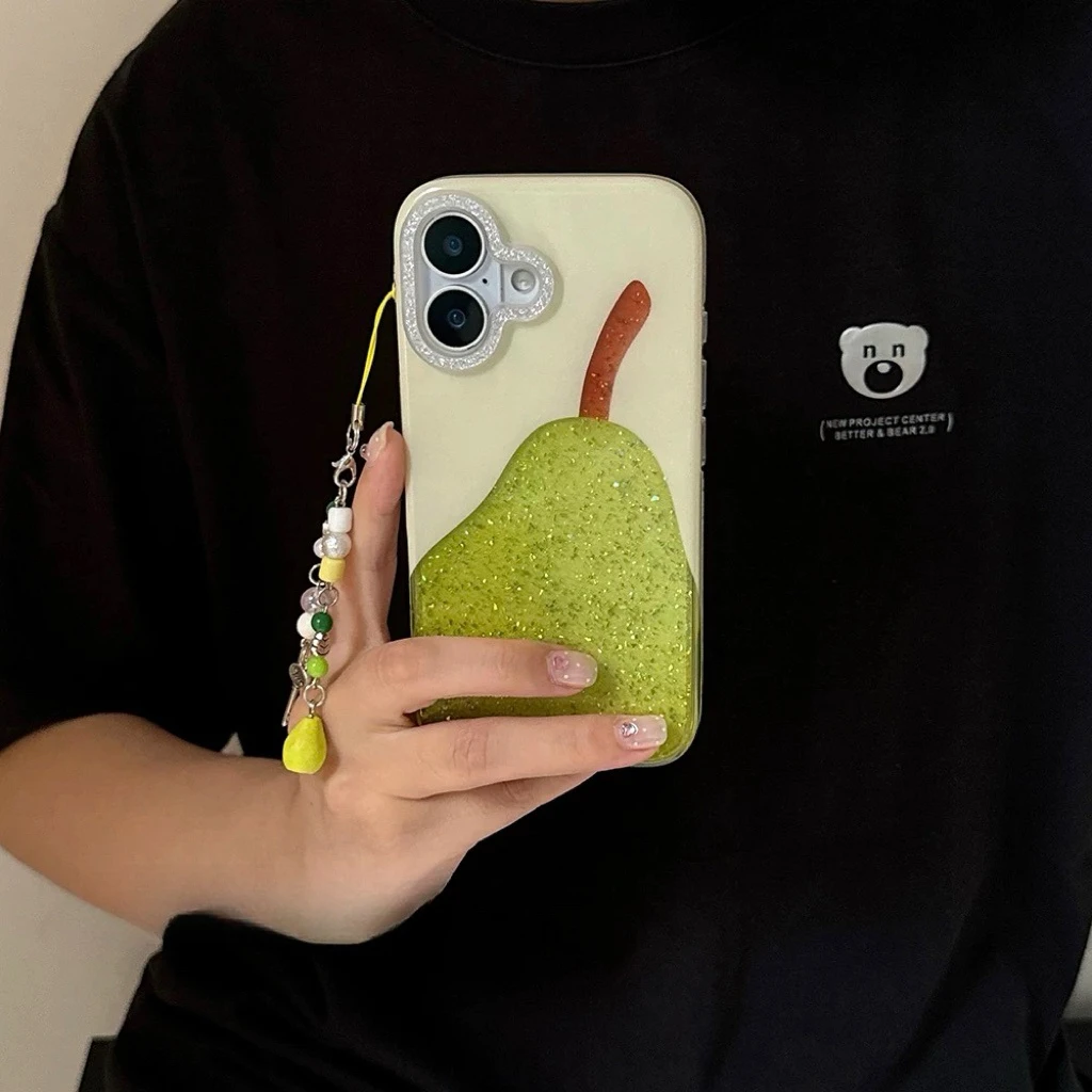 闪粉小众可爱梨ins韩系适用苹果16promax手机壳iPhone15pro新款14