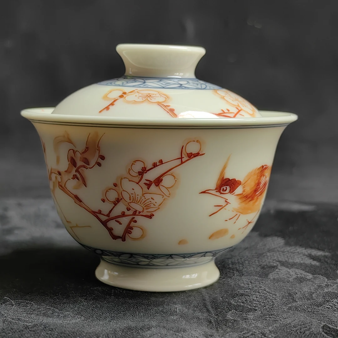 立勤堂 青花矾红喜上眉梢盖碗 LQ630