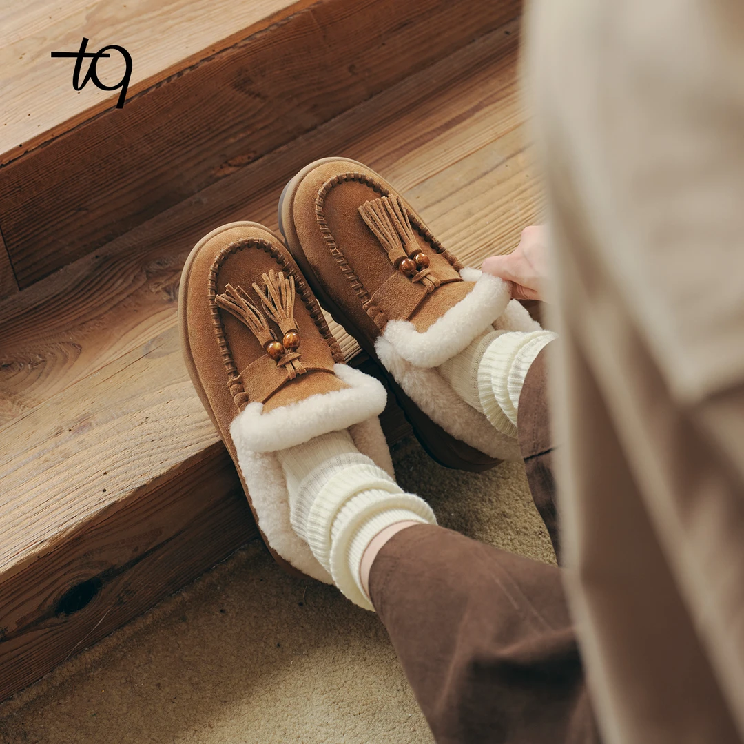 Talitaqoom25冬季新款复古流苏羊毛勃肯鞋舒适圆头毛毛鞋tq女鞋