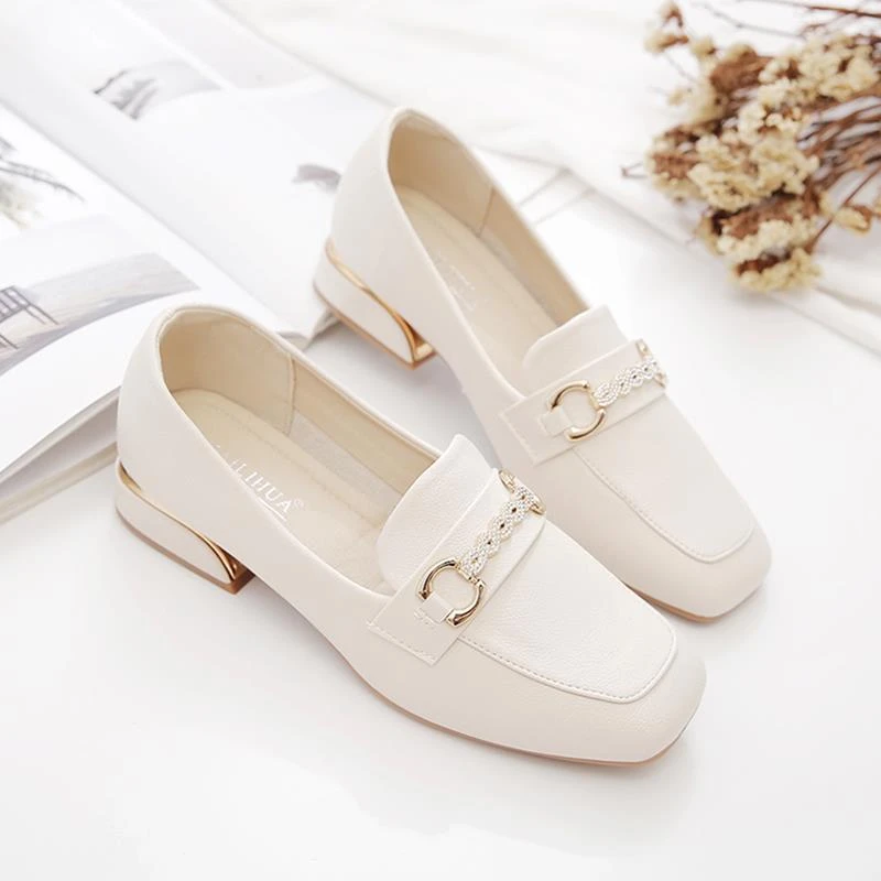 单鞋女2024新款夏秋款英伦小皮鞋粗跟百搭妈妈女鞋子一脚蹬乐福鞋