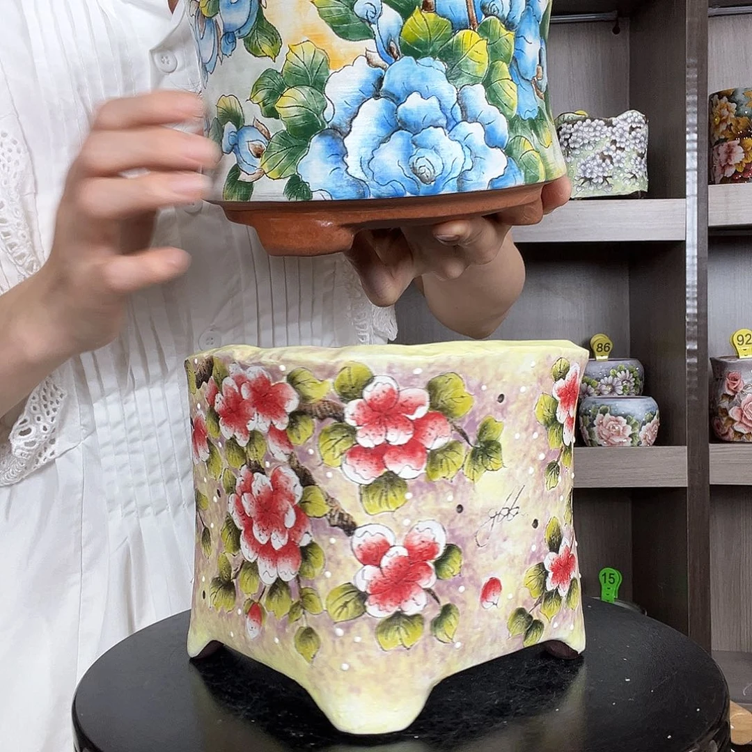 ?*希花物手绘陶瓷花盆