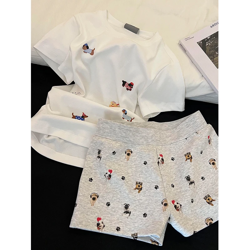 【小狗印花】韩系可爱休闲睡衣女夏季新款短袖短裤家居服套装可外穿
