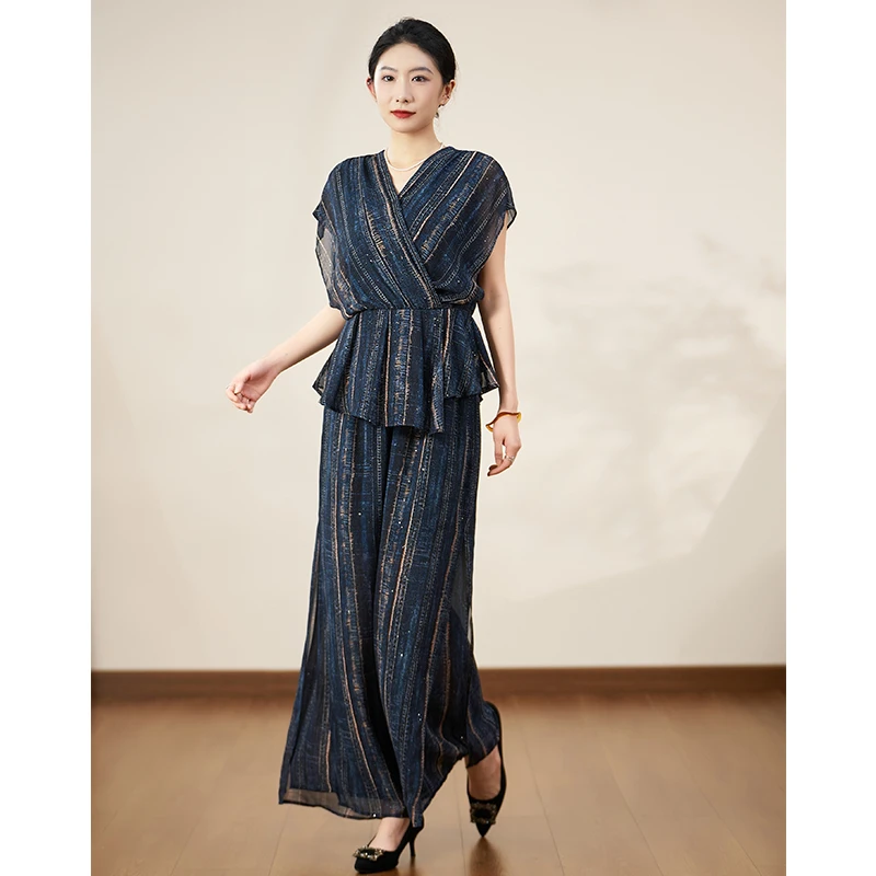 2025夏气时尚显瘦深蓝色高级轻奢女宽松新款气质裤子#XKZ18361