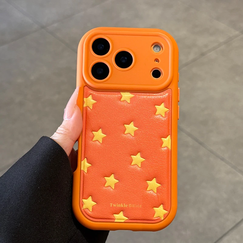 适用苹果17promax手机壳超薄立体皮纹星星高级感全包防摔透明个性