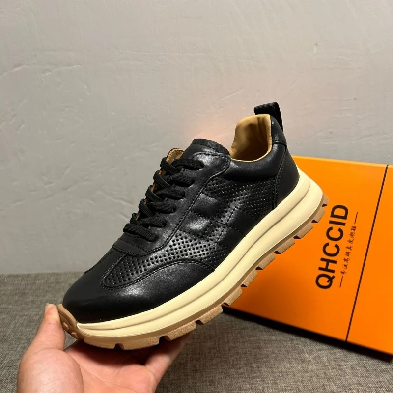 潮牌男鞋2025夏季新款小白鞋男时尚复古真皮透气休闲鞋男阿甘鞋