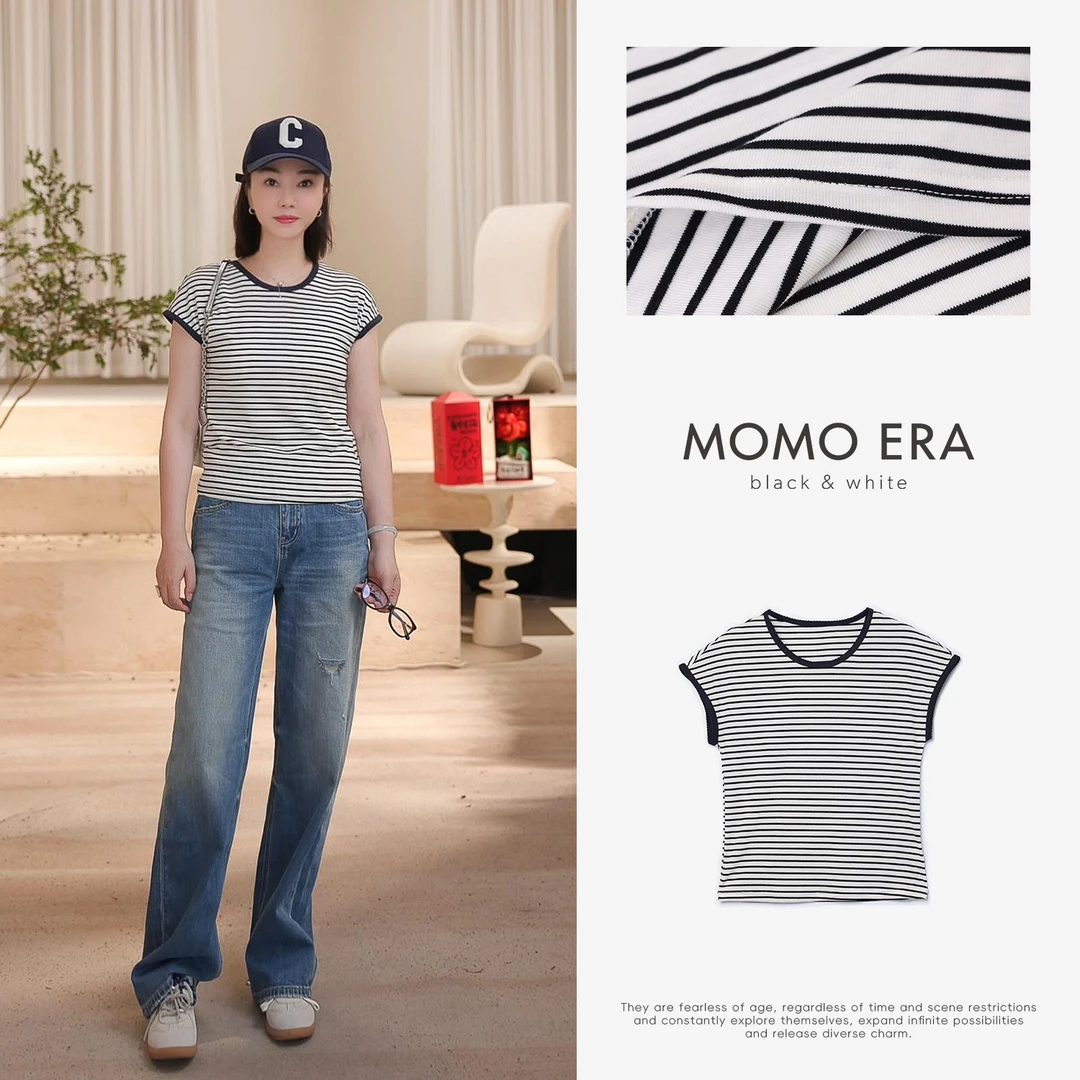 14516 T 莱赛尔撞色条纹修身短袖T恤