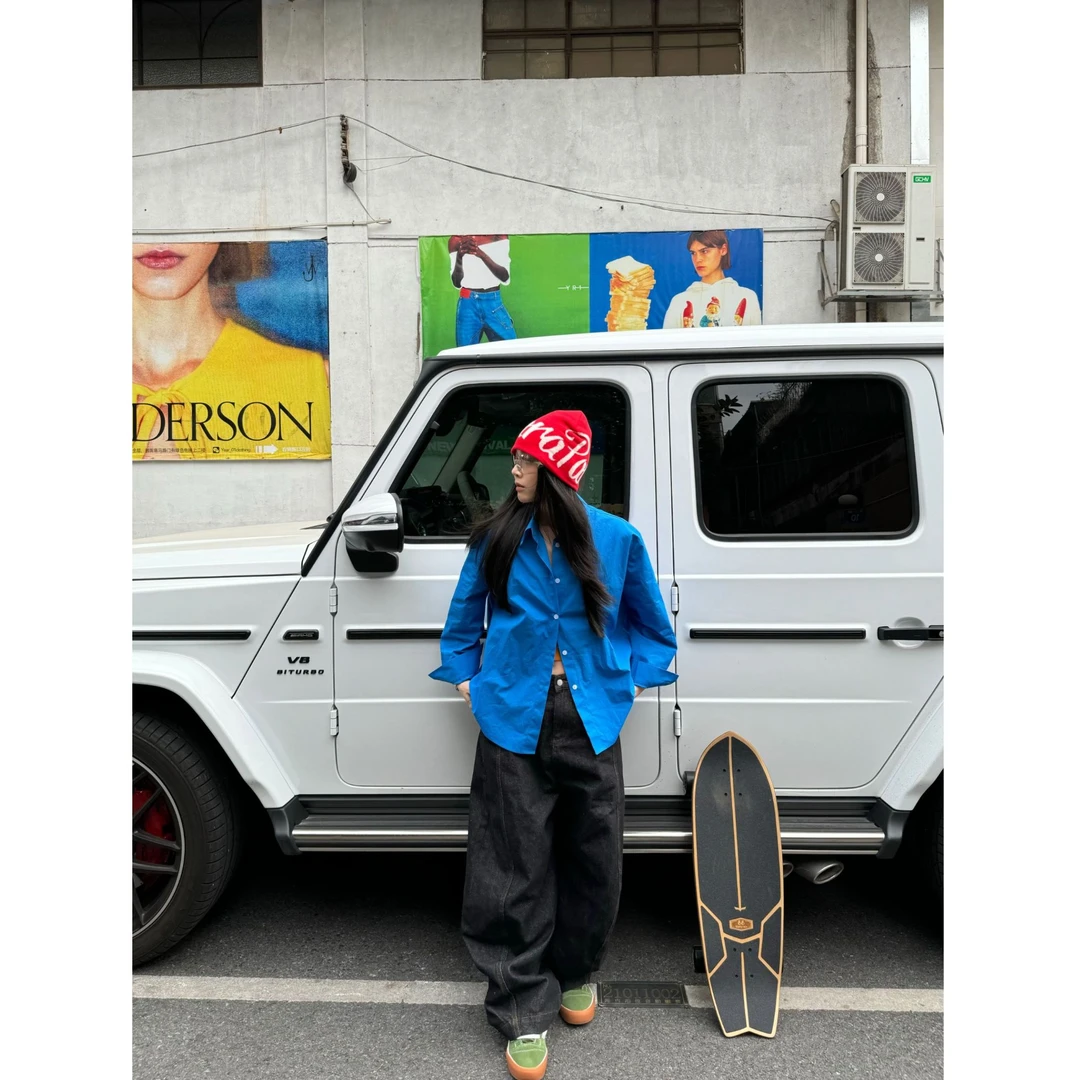 杨九七 早春新款街头图案刺绣衬衫宽松显瘦上衣女 7405