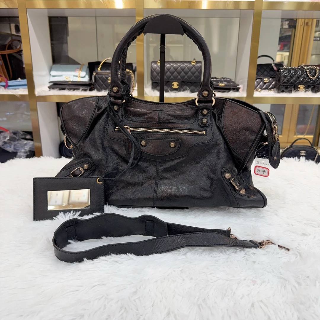 99新 Balenciaga/巴黎世家 巴黎世家黑色铜钉机车包中号 有镜子