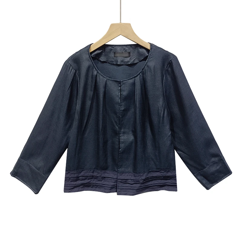 薄款外套春季女时尚百搭休闲优雅拼接圆领长袖设计感显瘦舒适洋气