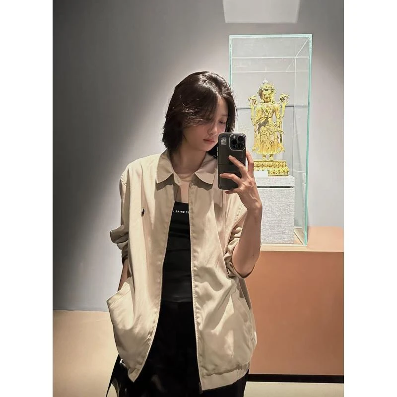 Polo纯色品牌Logo拉链夹克 男女款 卡其色