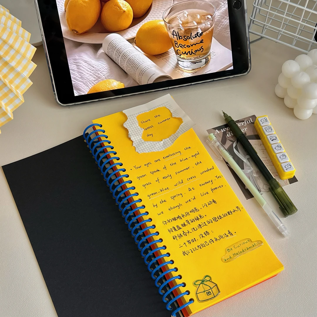 多巴胺柠檬黄彩色线圈本笔记本创意学生加厚小学初中可爱女生日记