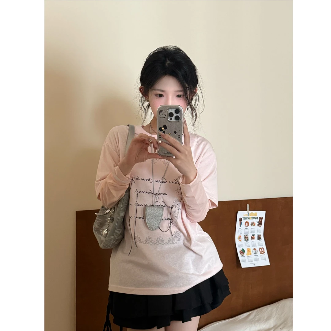 【一四六Yisiliu】小个子夏季舒适透气感假两件印花手绘刺绣圆领T恤