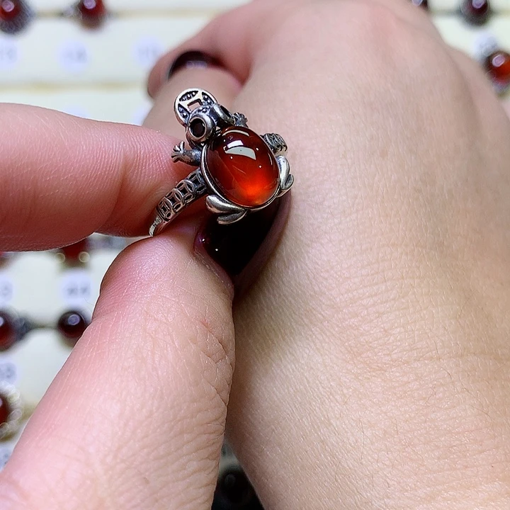石榴石戒指银S925镶嵌婉*