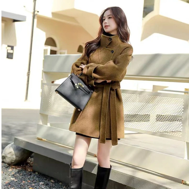 高级感立领双面大衣女新款秋冬时尚小个子宽松气质百搭毛呢外套女