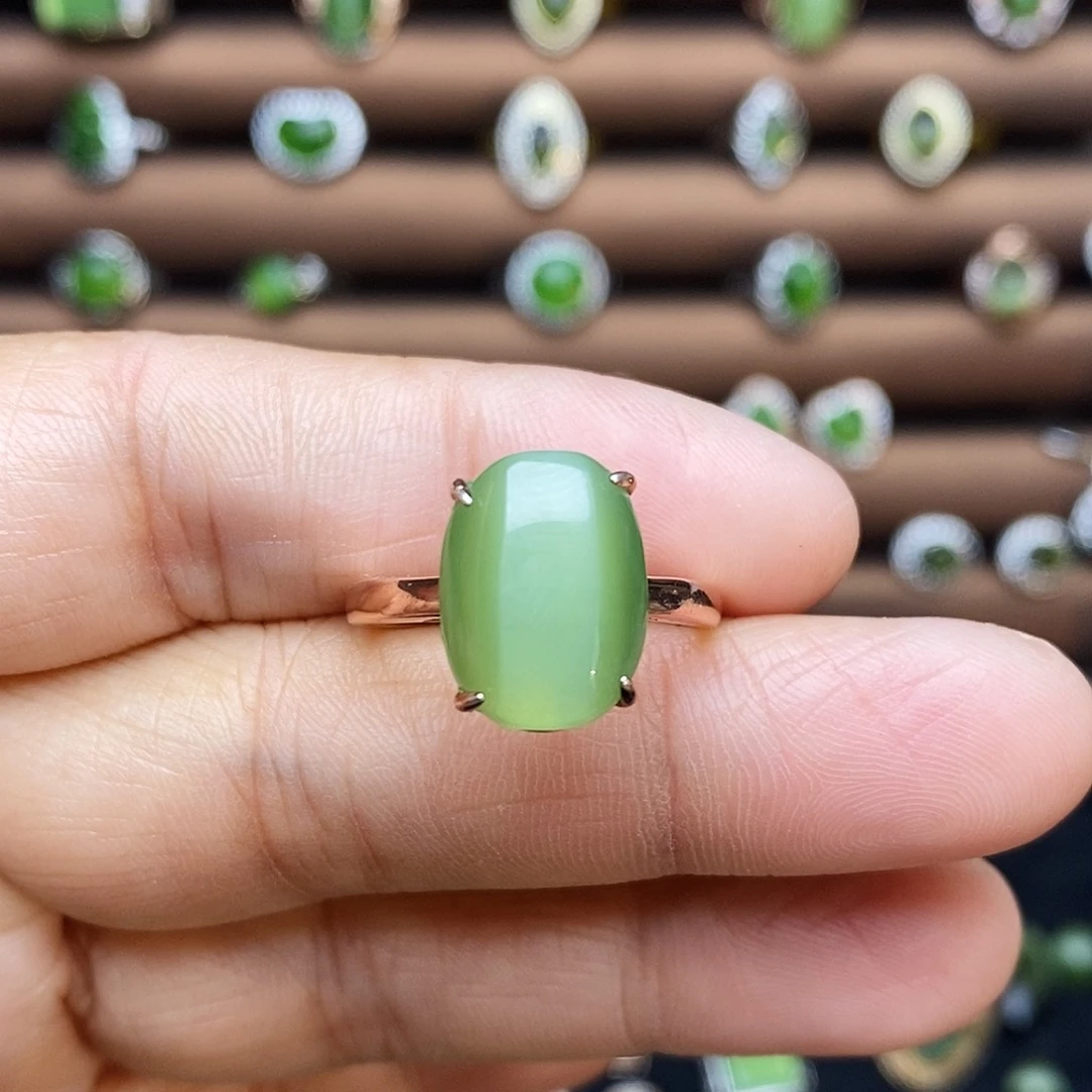 吊坠(不含链)银S925镶嵌和田玉（碧玉）戒指