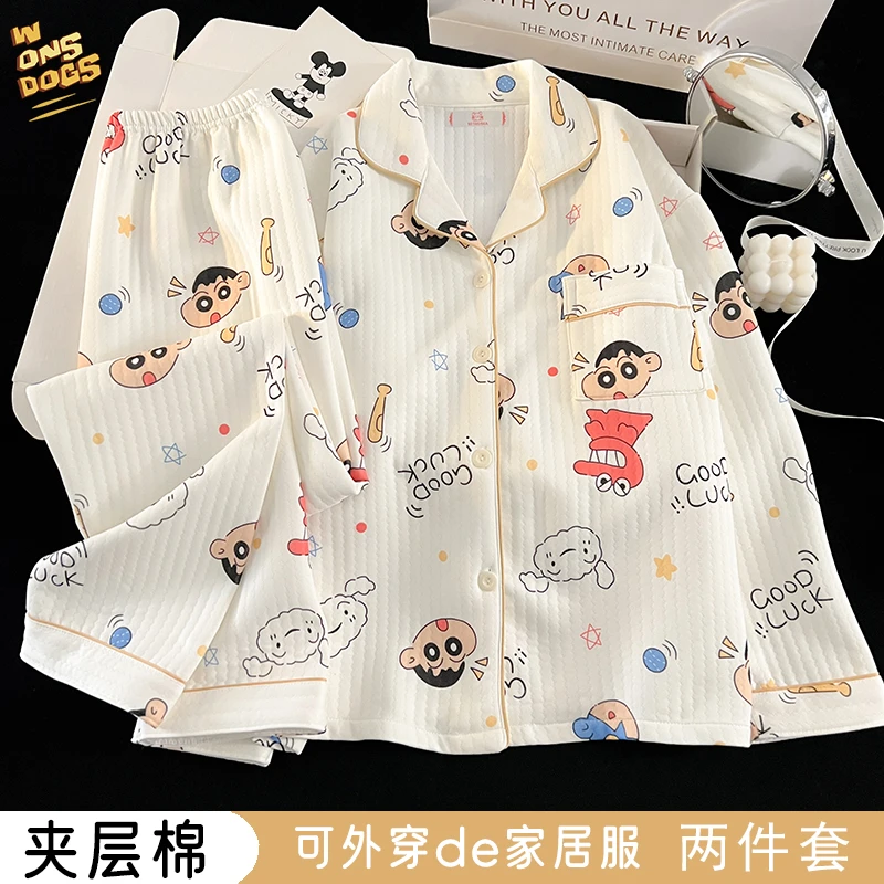 女童睡衣秋冬季夹层棉睡衣女孩中大童开衫可爱家居服套装2025新款