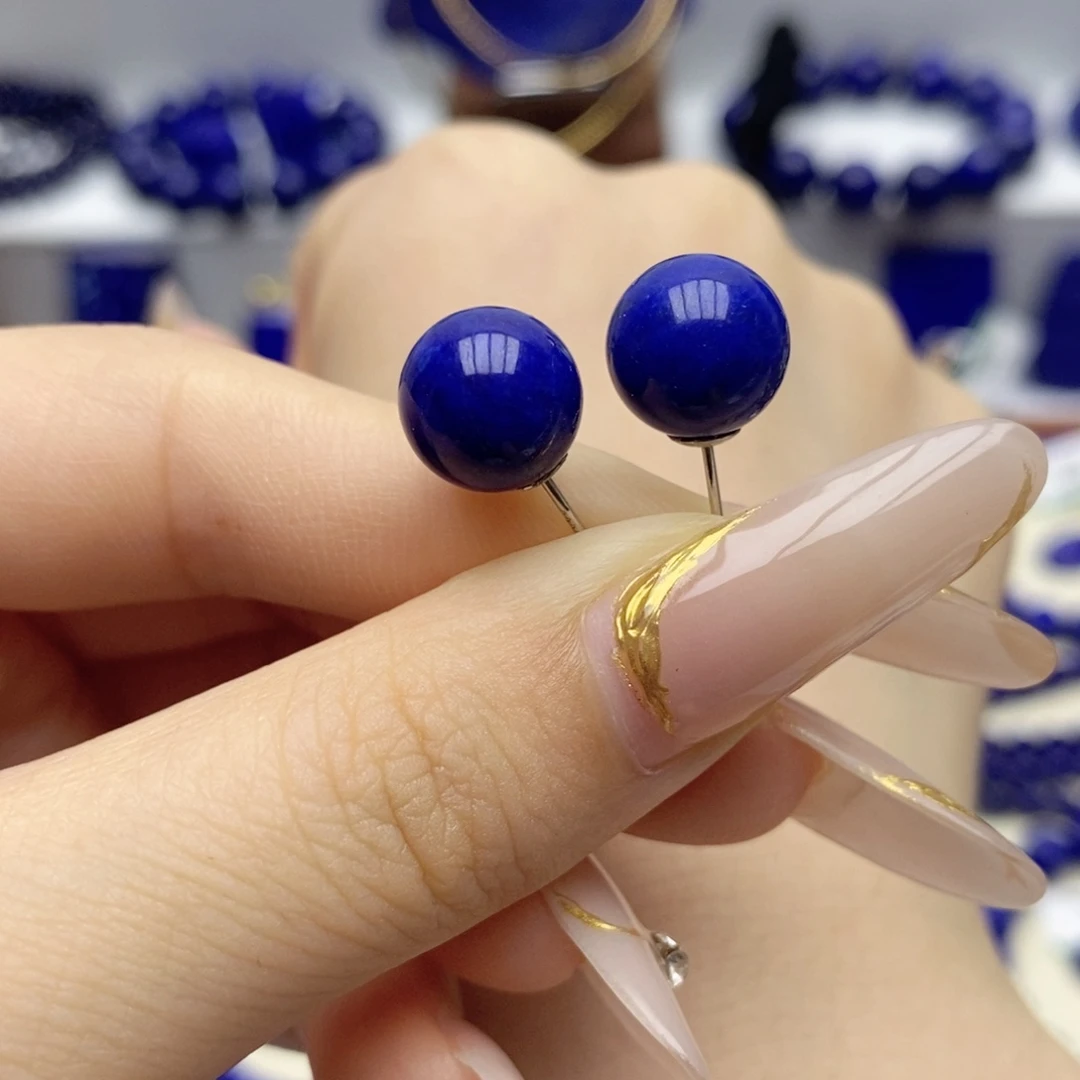 青金石未镶嵌耳饰10mm