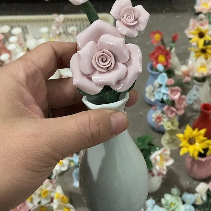 瓷片纯手工陶瓷花摆件瑕