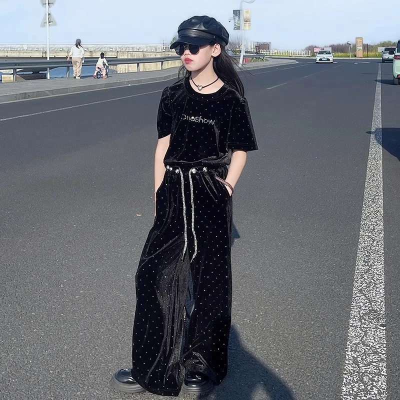 女童套装春夏季2025新款洋气儿童短袖上衣小女孩初夏休闲裤两件套