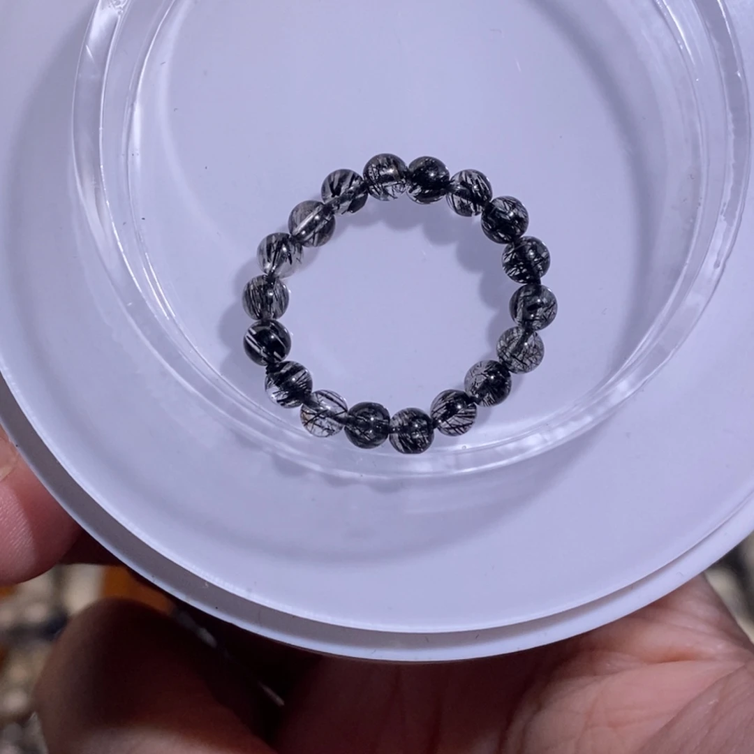 未镶嵌水晶手链全透体黑发晶蕾丝戒圈，跑环