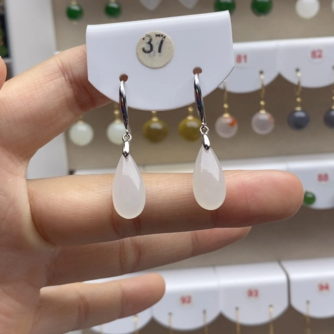 银S925镶嵌和田玉耳饰