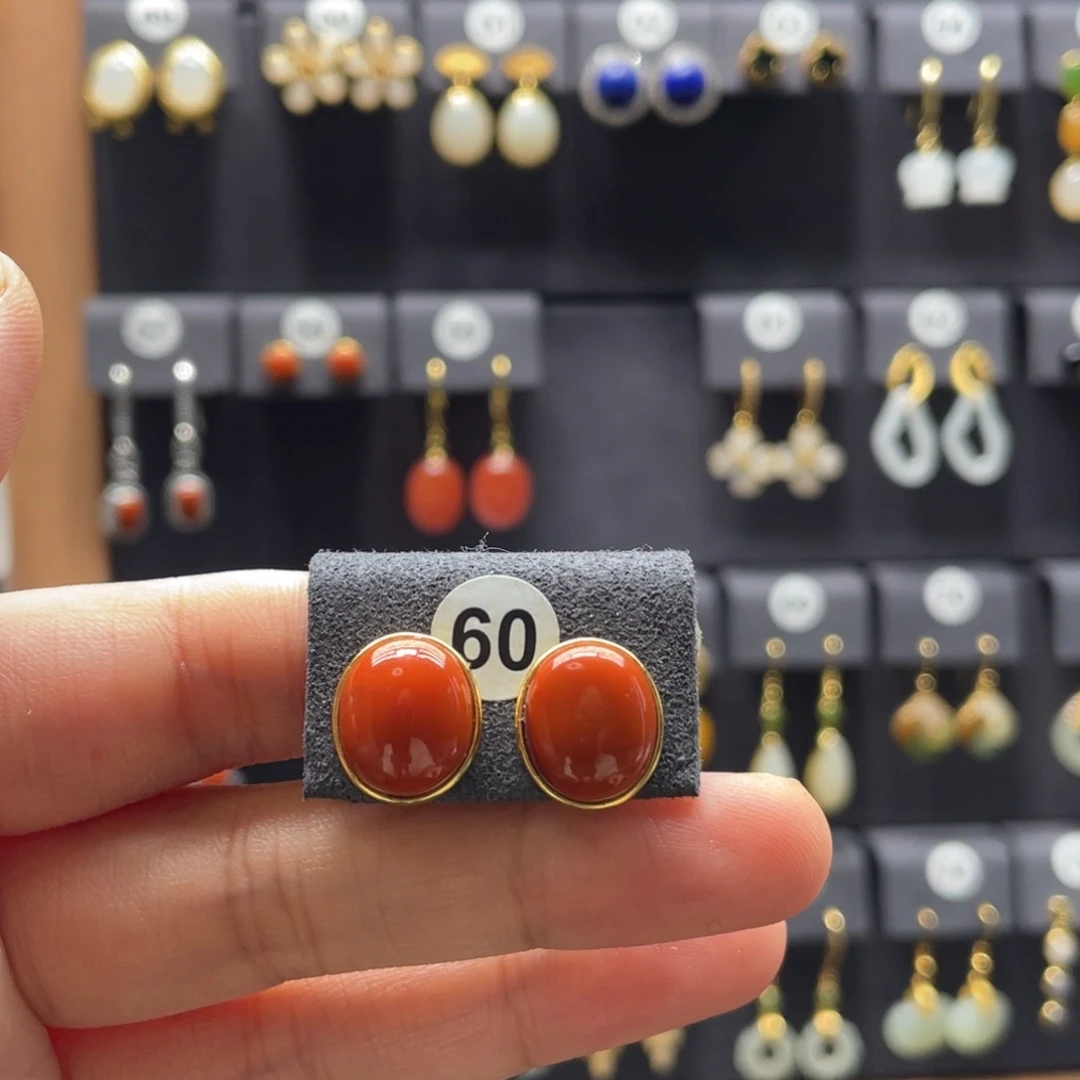 字***活南红玛瑙银S925镶嵌耳饰60号