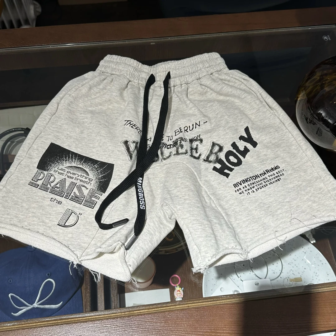 中大童 小众潮牌高街手绘涂鸦运动针织毛圈夏款五分裤