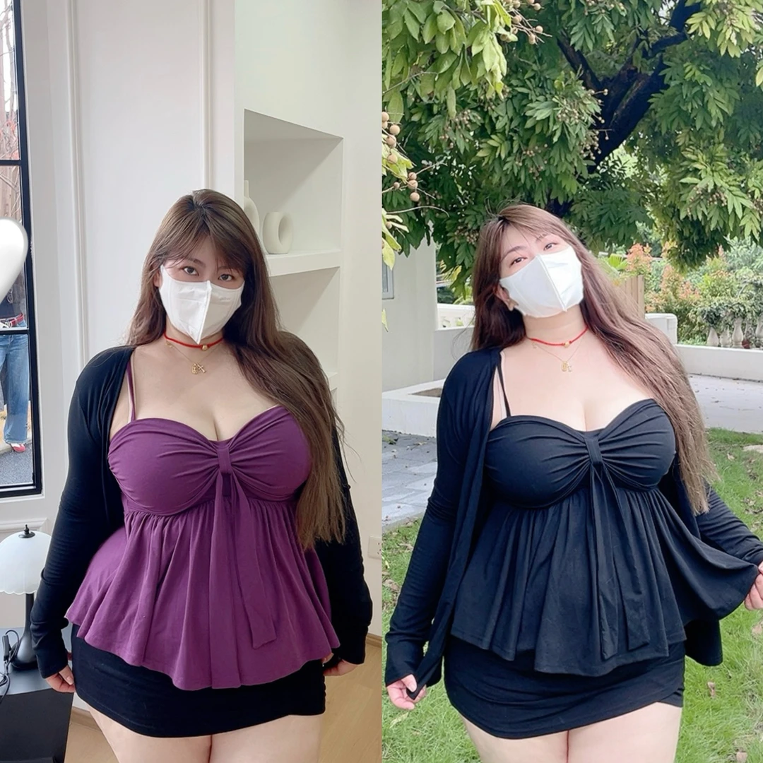 180的陈橙橙「狐媚助理」大码纯欲高弹显瘦吊带抹胸长款长袖外衫