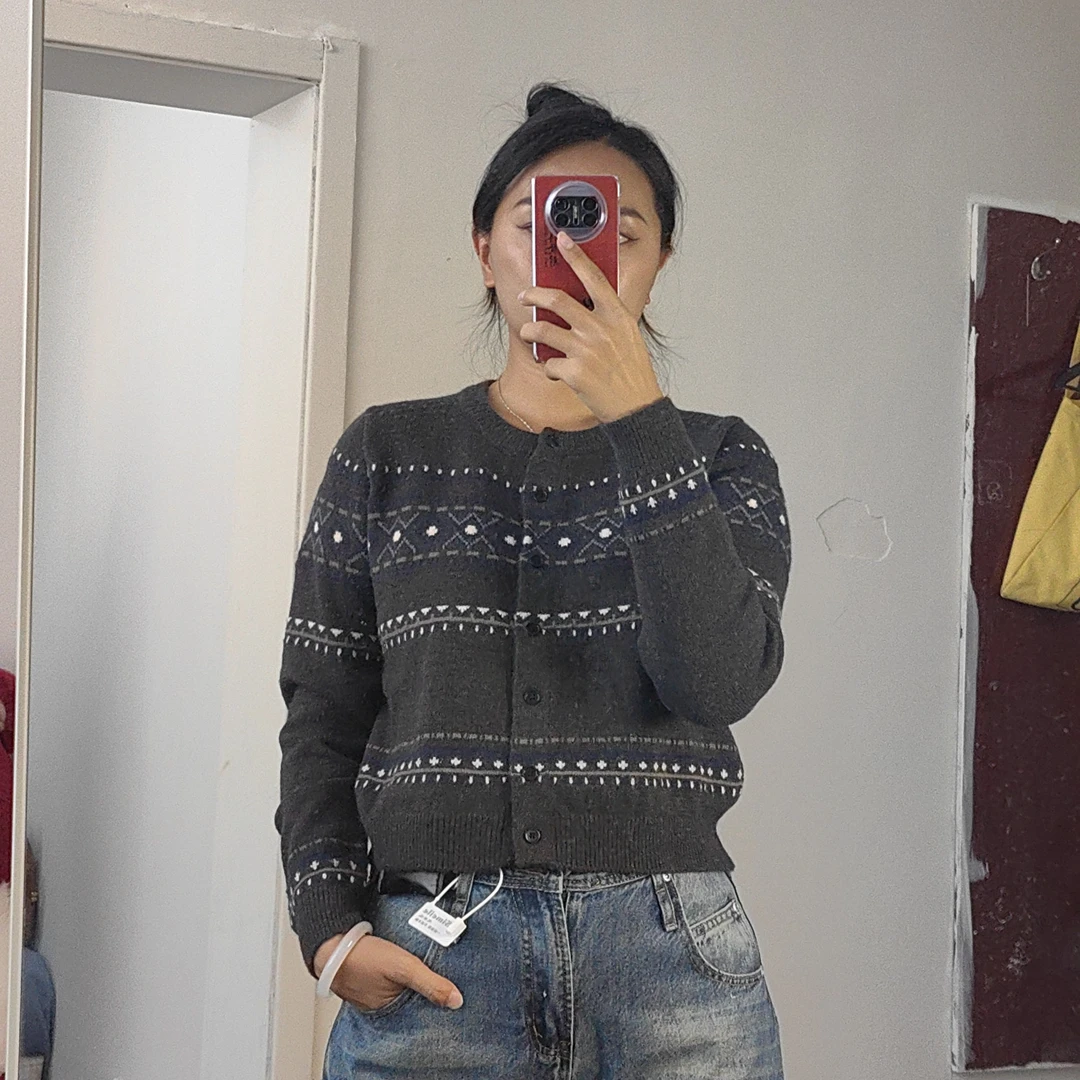 厚款拼色圆领上衣衫毛针织衫女秋冬女装提花