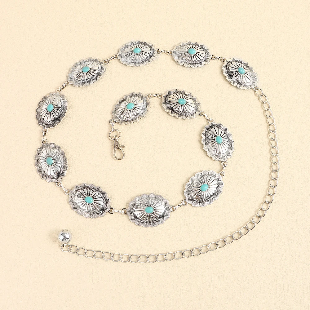 新款镶嵌腰链百搭重工复古金属腰带民族风花纹个性装饰裙子配饰