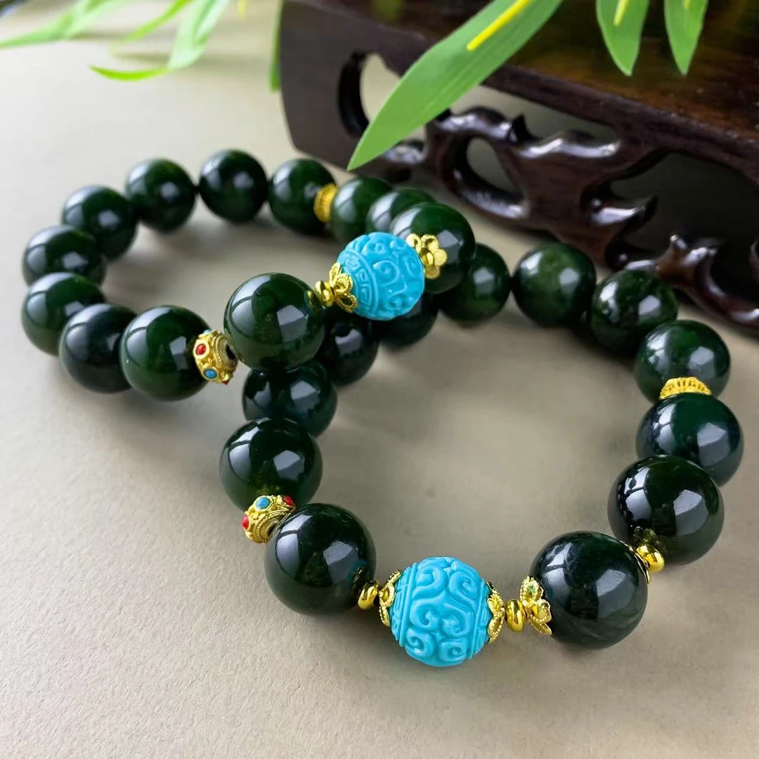 H4709-卡16左右-和田玉碧玉手串-多样性发其一