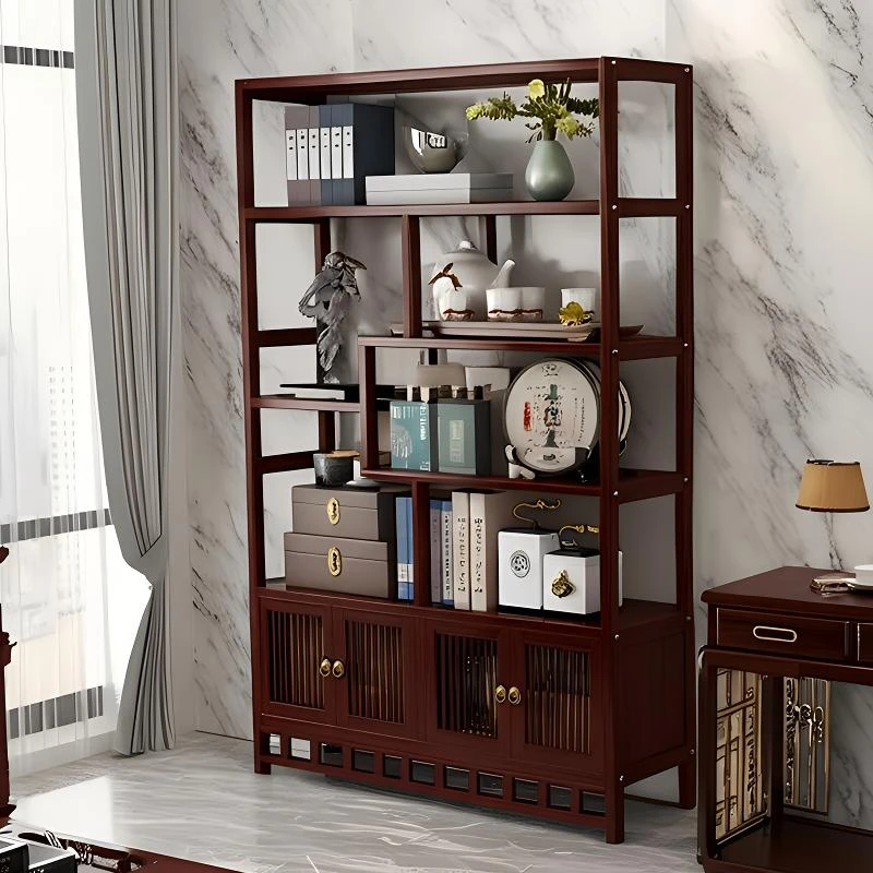 博古架新中式多宝阁书柜置物架花梨色隔断玄关楠竹新款茶叶展示架