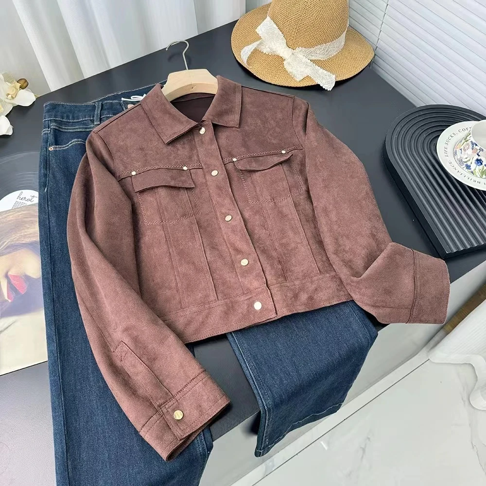 双口袋美拉德时尚百搭复古简约短款外套H468