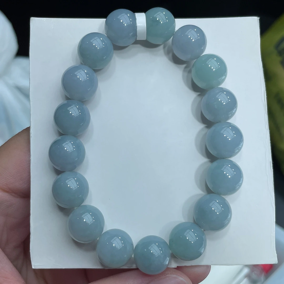 缅甸天然翡翠A货天空蓝圆珠手串卡11+