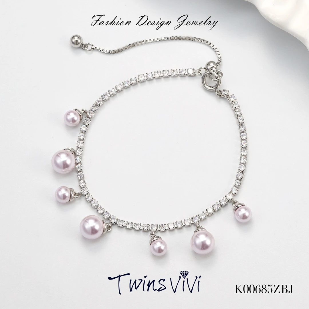 铜合金仿珍珠手链 Twins VIVI  满镶提灯曼塔紫色手链/K00685